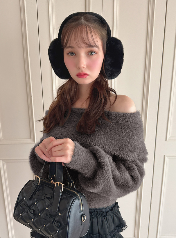 シャギーオフショルダーニットトップス