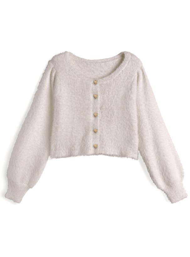 ハートボタンシャギーニットカーディガン