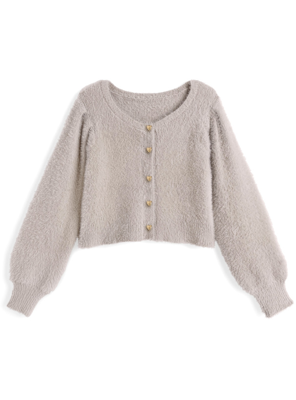 ハートボタンシャギーニットカーディガン