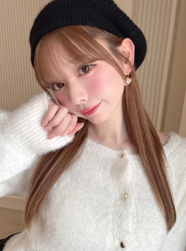 ハートボタンシャギーニットカーディガン