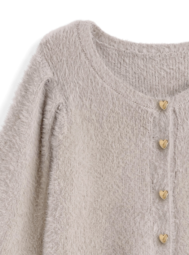 ハートボタンシャギーニットカーディガン