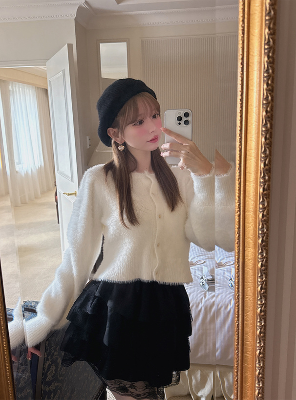 ハートボタンシャギーニットカーディガン