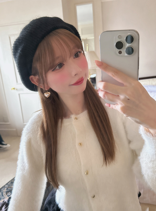 ハートボタンシャギーニットカーディガン