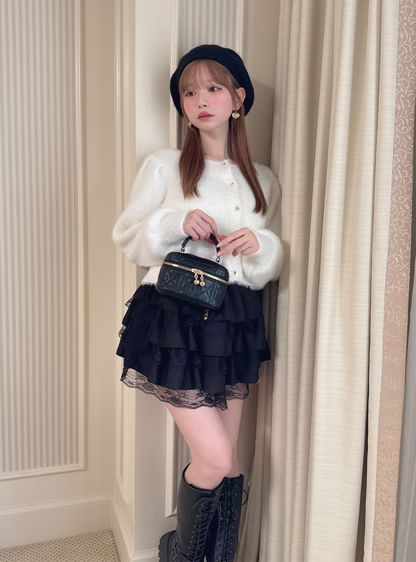 ハートボタンシャギーニットカーディガン