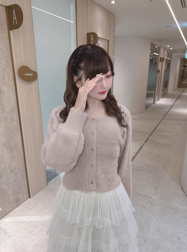 ハートボタンシャギーニットカーディガン