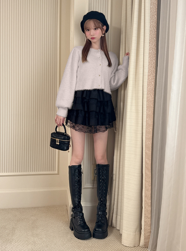 ハートボタンシャギーニットカーディガン