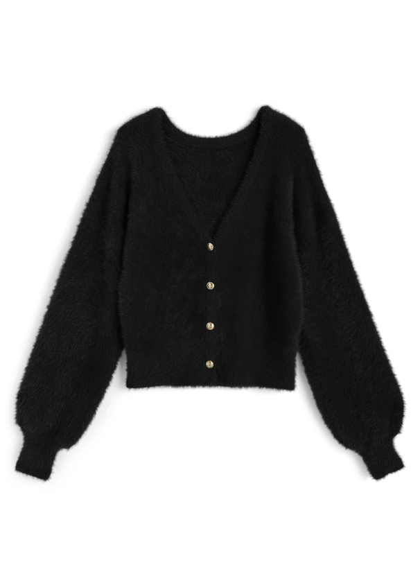 ゴールドボタンシャギーニットカーディガン