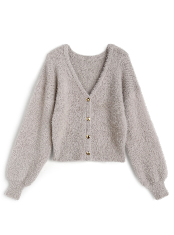 ゴールドボタンシャギーニットカーディガン
