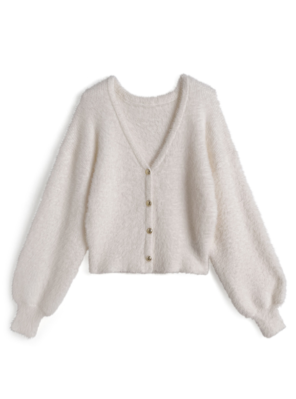 ゴールドボタンシャギーニットカーディガン