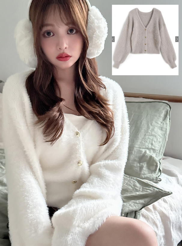 ゴールドボタンシャギーニットカーディガン[pm645] | レディース