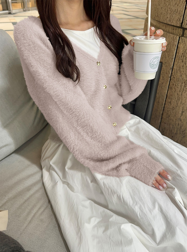 ゴールドボタンシャギーニットカーディガン