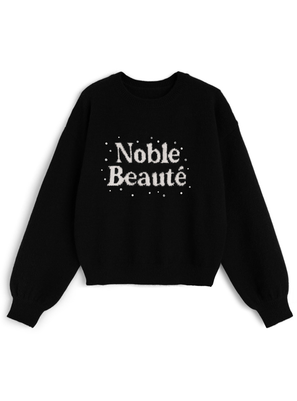 パールラインストーンロゴニットトップス