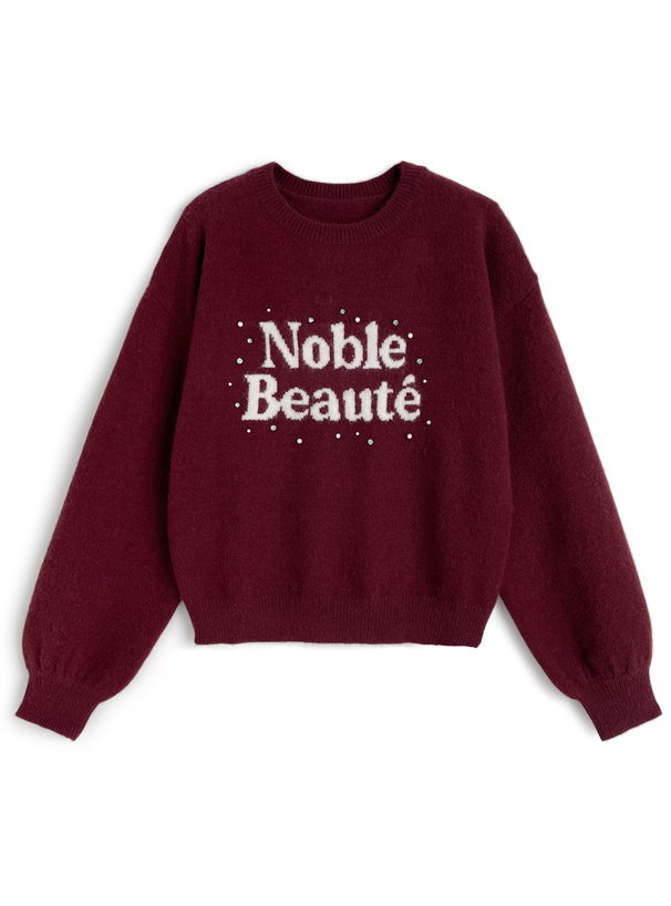 パールラインストーンロゴニットトップス