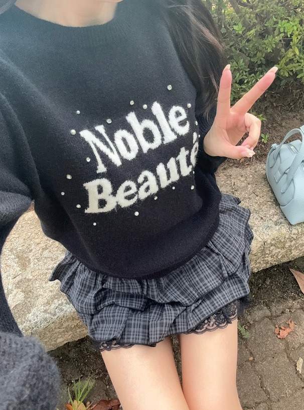 トップス STONE パールラインストーンロゴニットトップス[pm647] | レディース