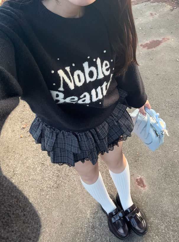 パールラインストーンロゴニットトップス[pm647] | レディース