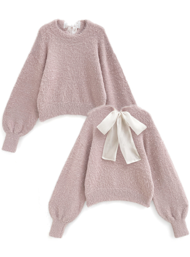 バックリボンラメシャギーニットトップス[pm649]