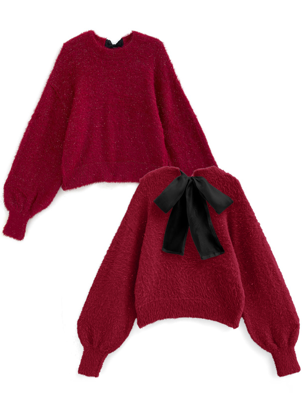 バックリボンラメシャギーニットトップス