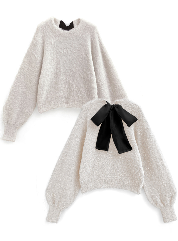 バックリボンラメシャギーニットトップス[pm649] | レディース