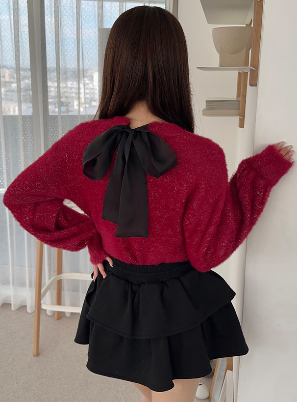 バックリボンラメシャギーニットトップス[pm649] | レディース