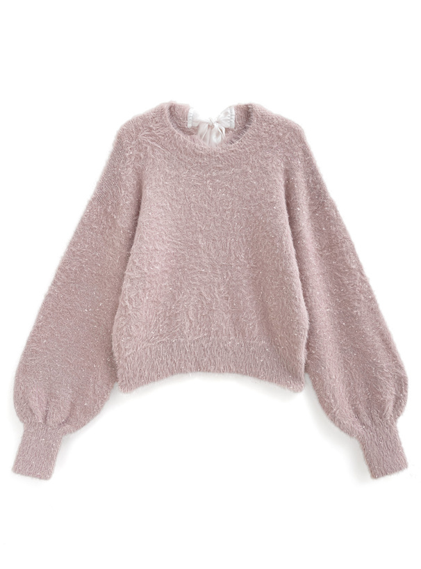 バックリボンラメシャギーニットトップス