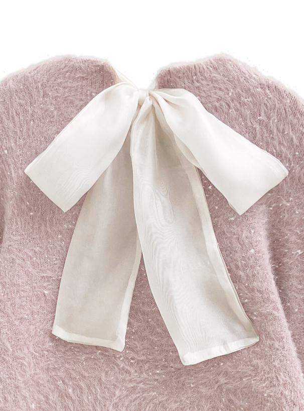 バックリボンラメシャギーニットトップス