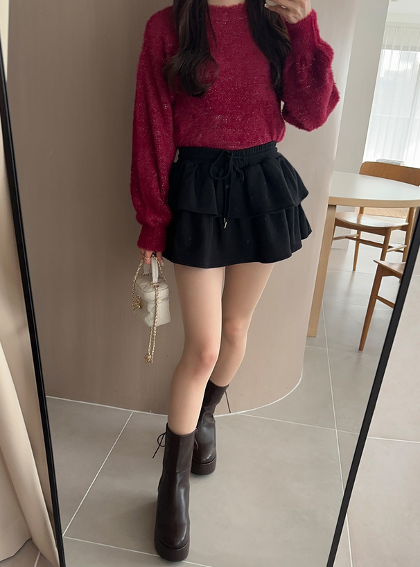 バックリボンラメシャギーニットトップス