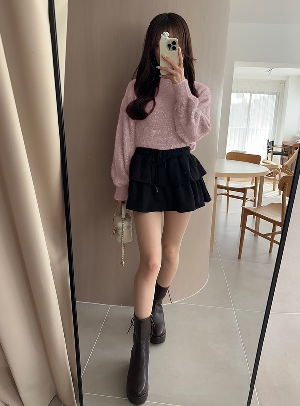 バックリボンラメシャギーニットトップス