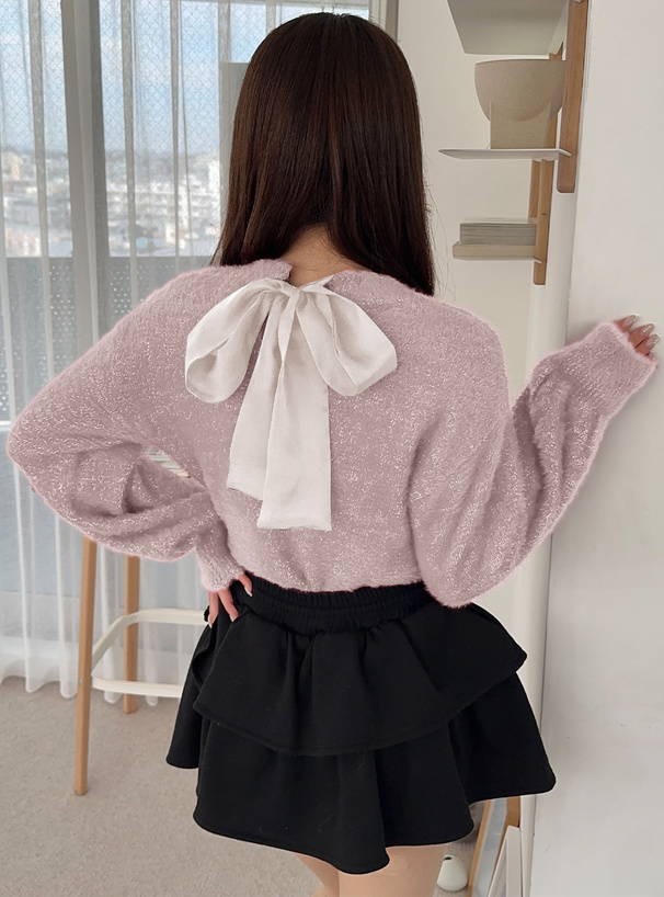 バックリボンラメシャギーニットトップス[pm649] | レディース