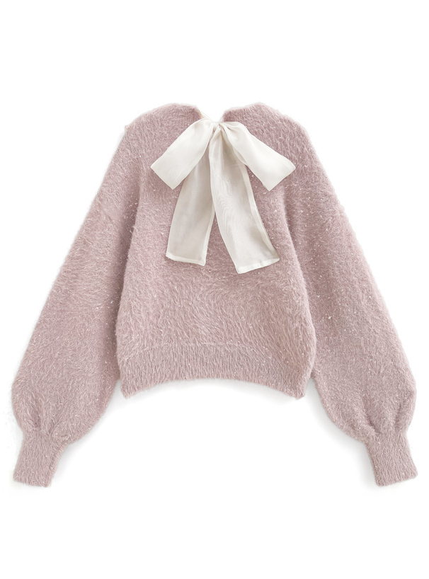 M me eme エムエメ バックリボンシャギーニット ミニワンピース ピンク エムミーエメ バックリボンシャギーニットミニワンピース ピンク