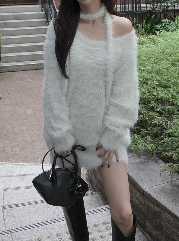 タイ付きラメシャギーニットワンピース[pm655] | レディース