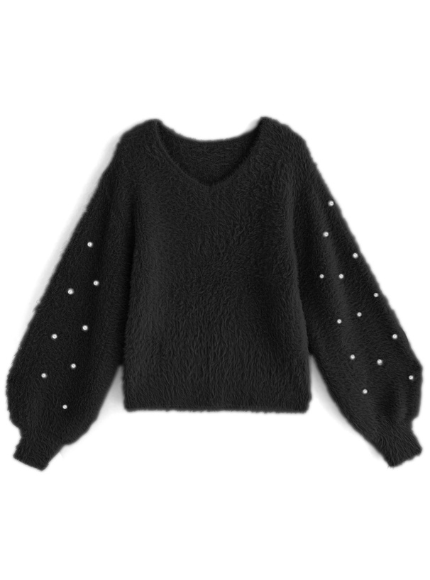 パールスリーブシャギーニットトップス