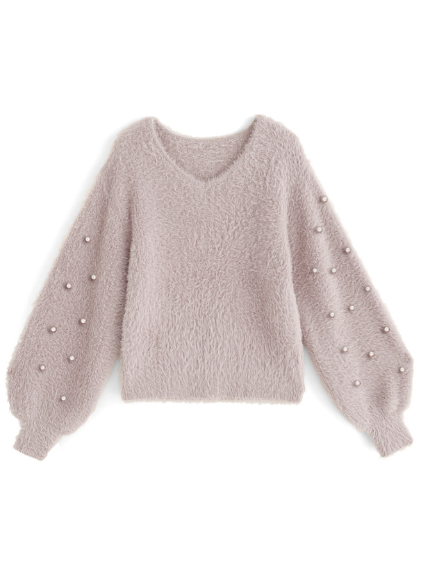 パールスリーブシャギーニットトップス