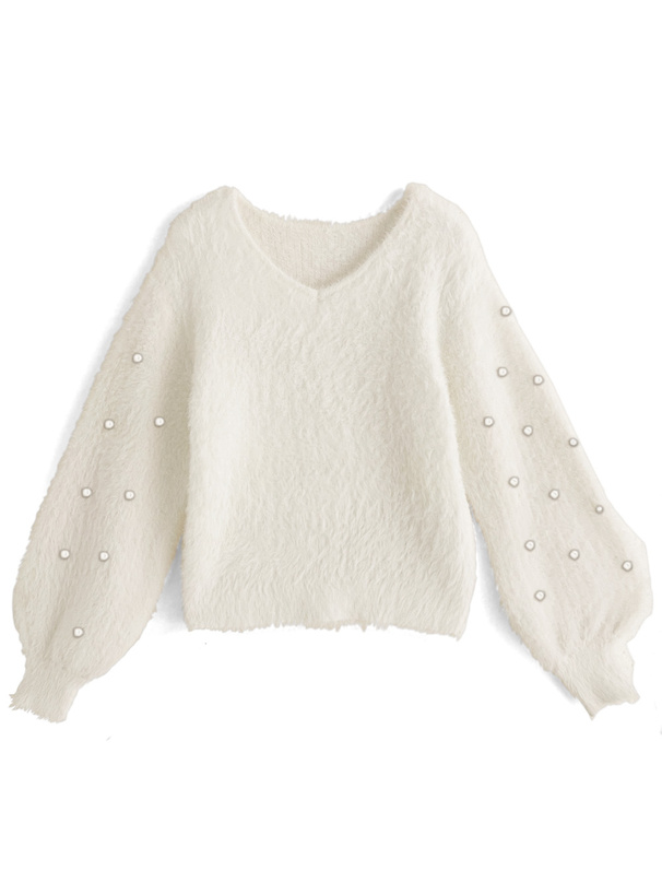 パールスリーブシャギーニットトップス