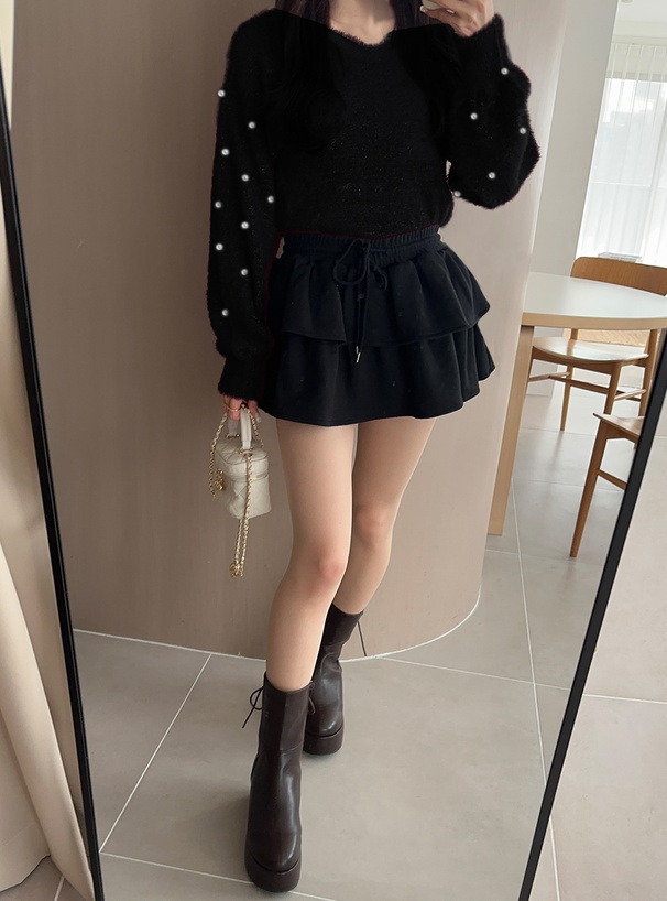 パールスリーブシャギーニットトップス