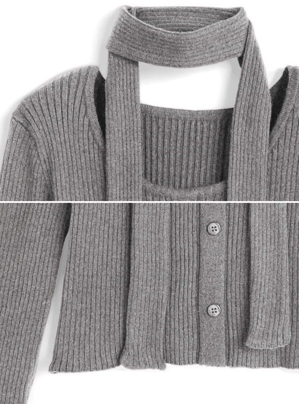 リボンマフラー＋ニット 薄紫 ニット リボン型マフラー