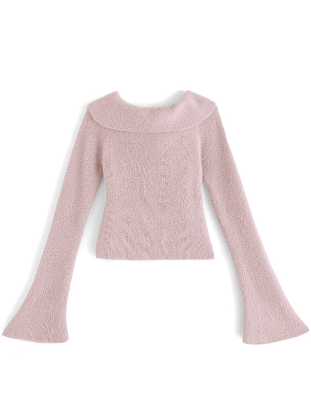 襟2Wayラメフェザーニットフレアスリーブトップス