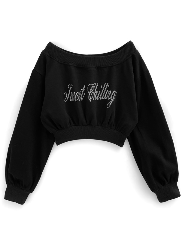 ビジューロゴオフショルトップス