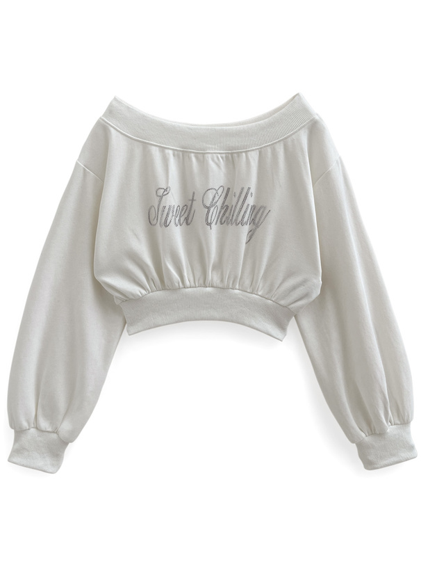 ビジューロゴオフショルトップス