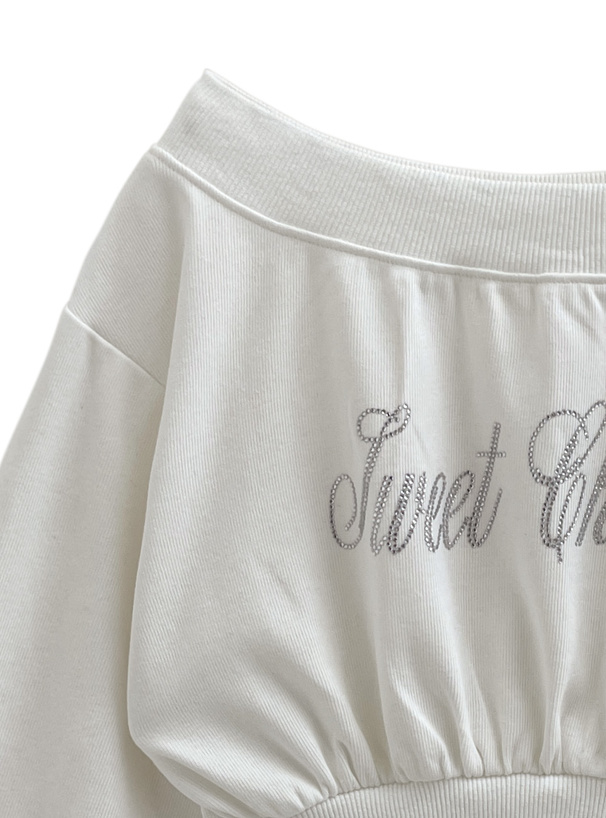 ビジューロゴオフショルトップス