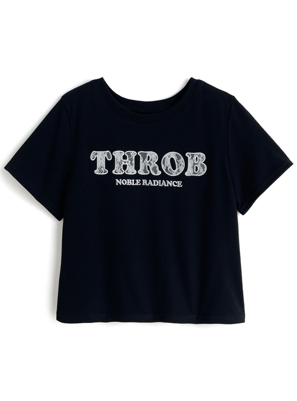 レースロゴ刺繍ショート丈Tシャツ[pm694]