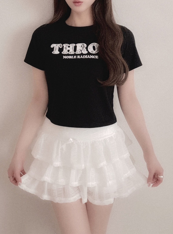 レースロゴ刺繍ショート丈Tシャツ