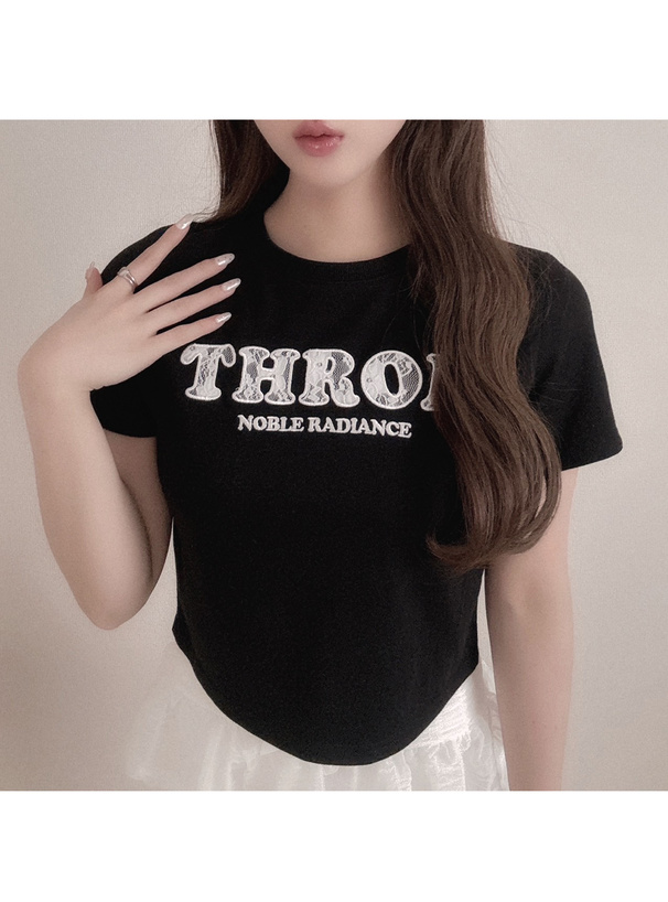レースロゴ刺繍ショート丈Tシャツ