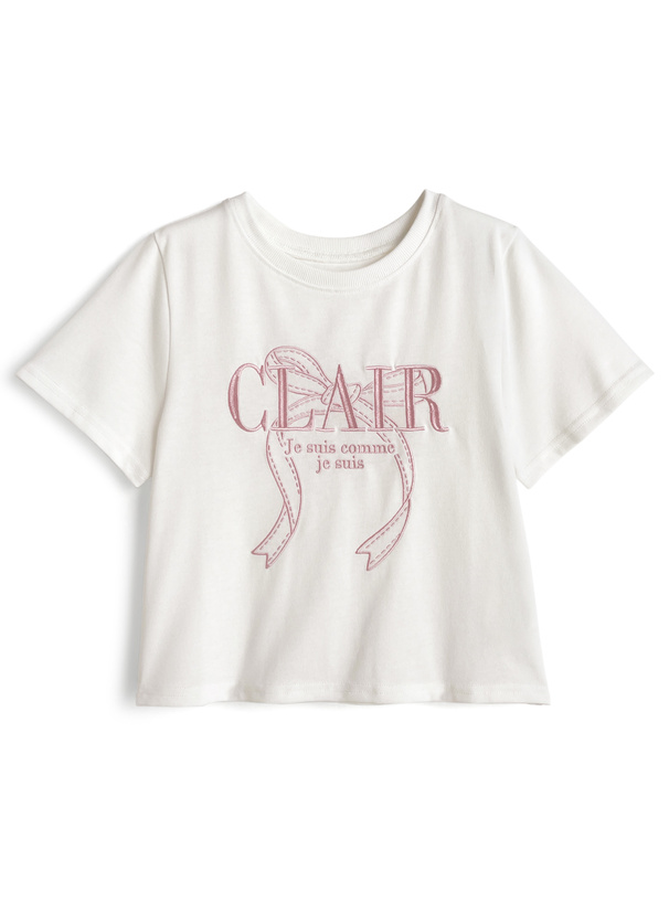 ショート丈リボン刺繍Tシャツ[pm695]