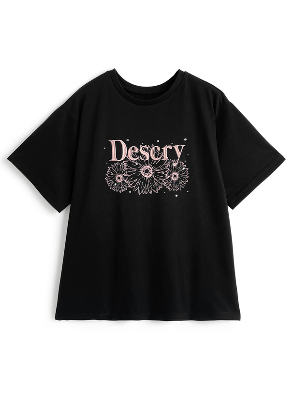 ロゴビジューフラワープリントTシャツ