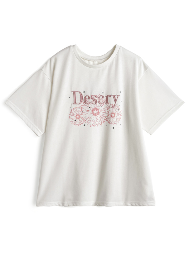 ロゴビジューフラワープリントTシャツ