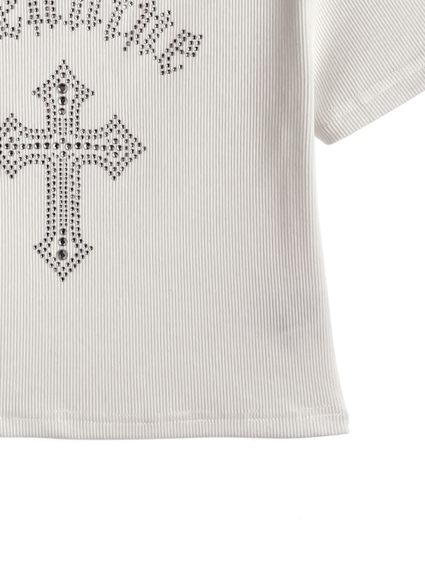 ラインストーンクロスTシャツ