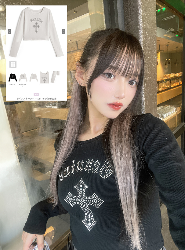 ラインストーンクロスTシャツ