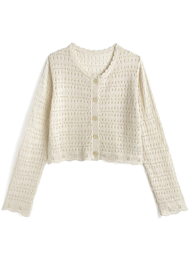 スカラップ透かし編みニットカーディガン[pm707]