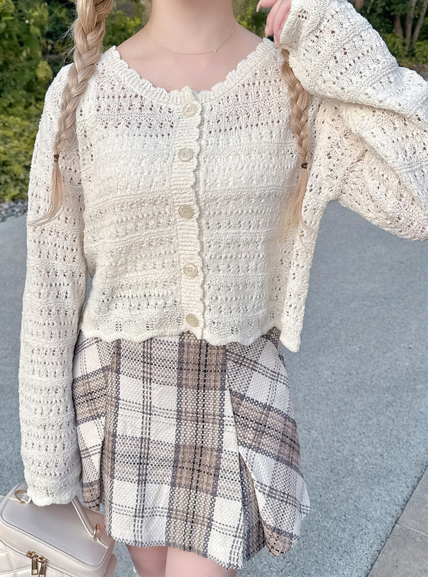 スカラップ透かし編みニットカーディガン[pm707] | レディース