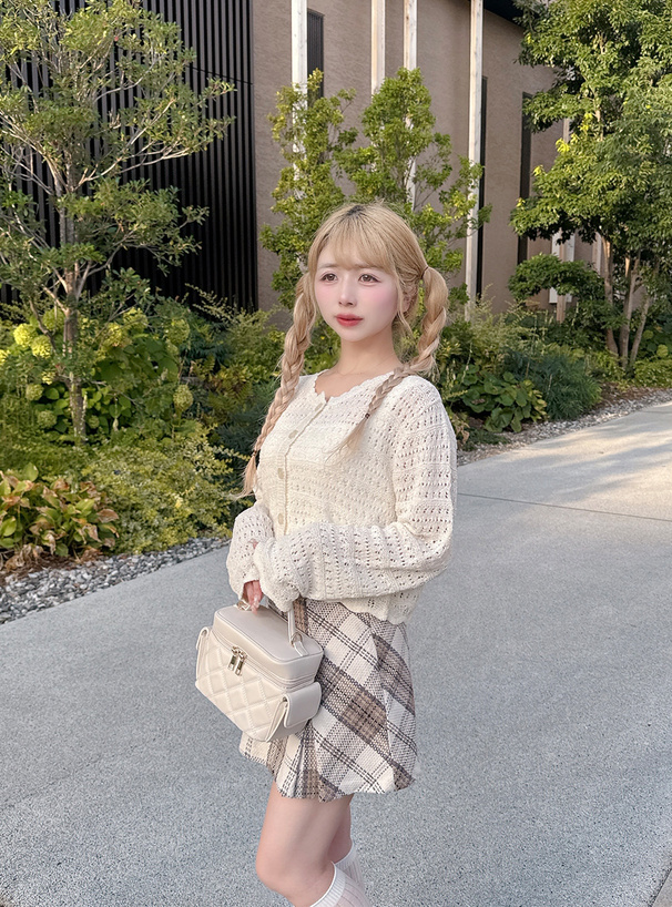 スカラップ透かし編みニットカーディガン[pm707] | レディース